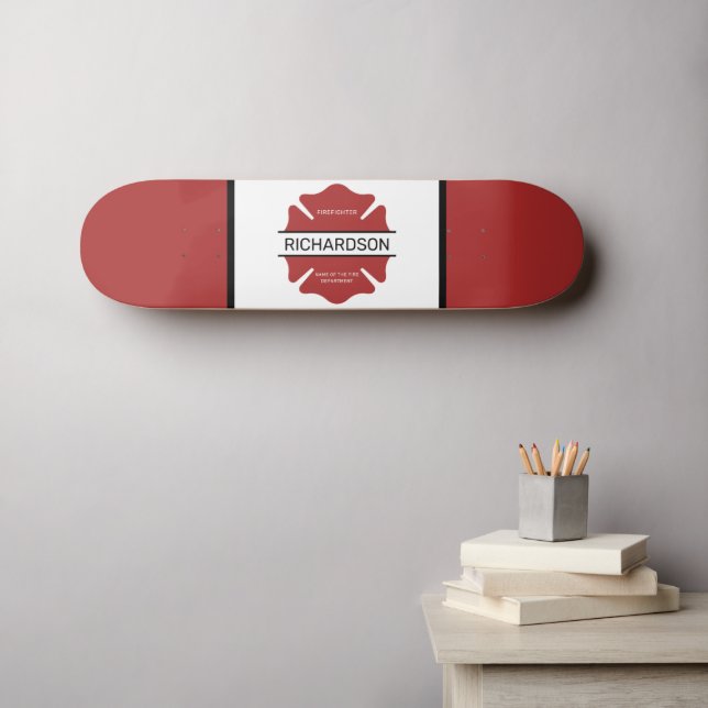 Personalized Firefighter Red Logo Symbol  Skateboard (Wall Art (Horz))