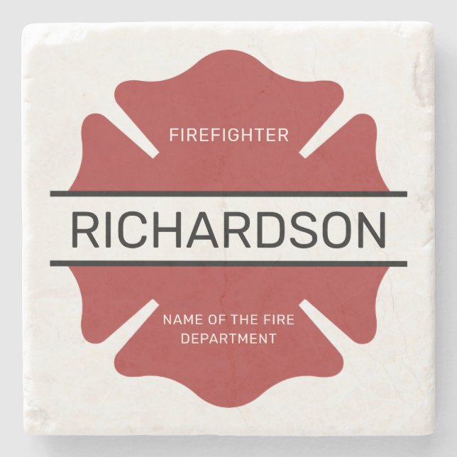 Personalized Firefighter Red Logo Symbol  Stone Coaster (Front)
