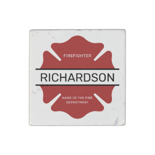 Personalized Firefighter Red Logo Symbol Stone Magnet