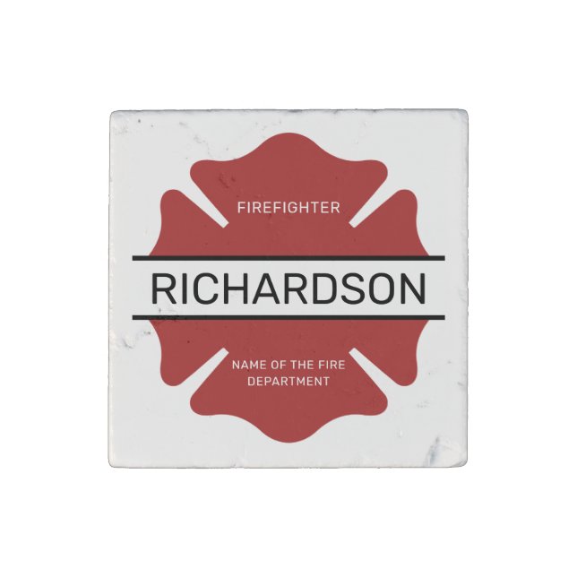 Personalized Firefighter Red Logo Symbol  Stone Magnet (Front)