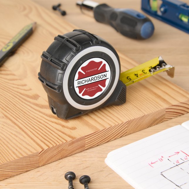 Personalized Firefighter Red Logo Symbol  Tape Measure (Woodwork)