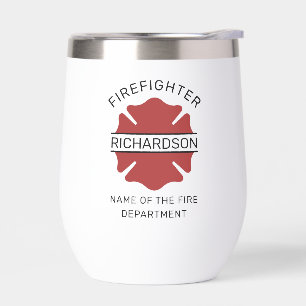 Personalized Firefighter Red Logo Symbol Thermal Wine Tumbler