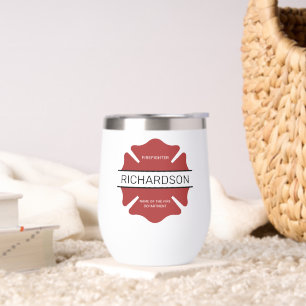 Personalized Firefighter Red Logo Symbol Thermal Wine Tumbler