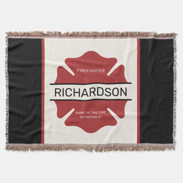 Personalized Firefighter Red Logo Symbol  Throw Blanket (Front)