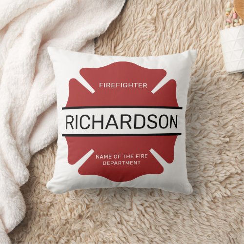 Personalized Firefighter Red Logo Symbol  Throw Pillow