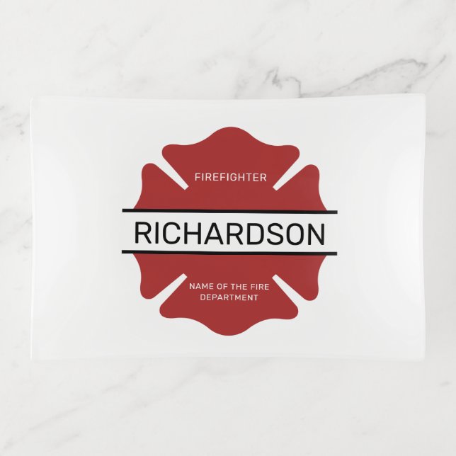 Personalized Firefighter Red Logo Symbol  Trinket Tray (Front)