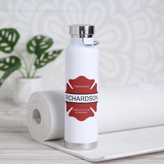 Personalized Firefighter Red Logo Symbol  Water Bottle (Yoga)