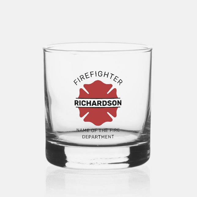 Personalized Firefighter Red Logo Symbol  Whiskey Glass (Front)