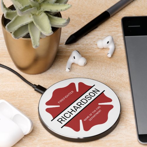 Personalized Firefighter Red Logo Symbol  Wireless Charger