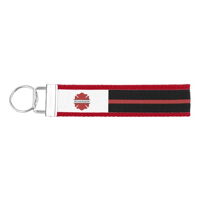 Personalized Firefighter Red Logo Symbol  Wrist Keychain (Keys on Left)