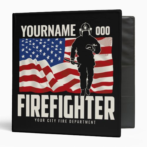 Personalized Firefighter Rescue USA Flag Patriotic 3 Ring Binder