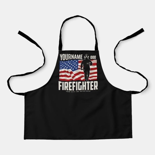 Personalized Firefighter Rescue USA Flag Patriotic Apron (Front)