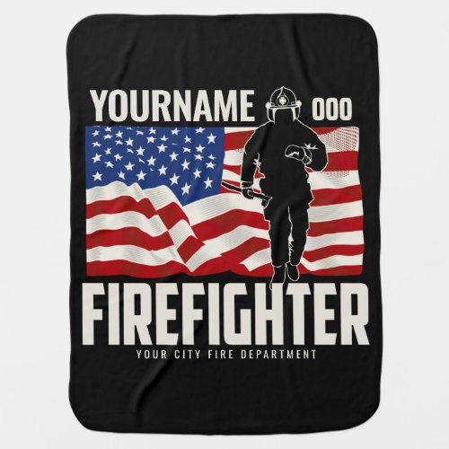Personalized Firefighter Rescue USA Flag Patriotic Baby Blanket
