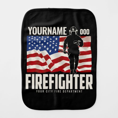 Personalized Firefighter Rescue USA Flag Patriotic Baby Burp Cloth