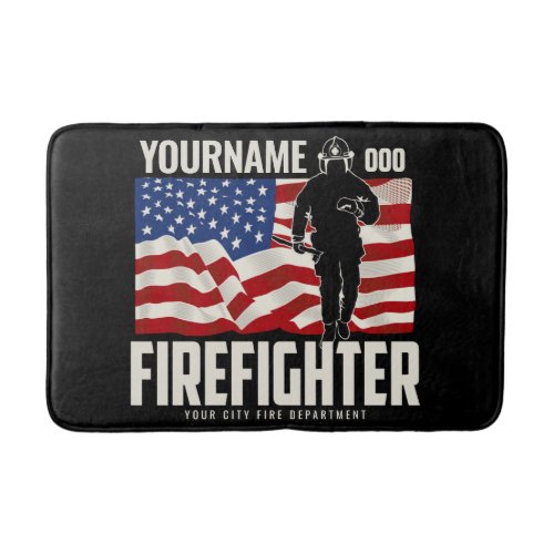 Personalized Firefighter Rescue USA Flag Patriotic Bath Mat