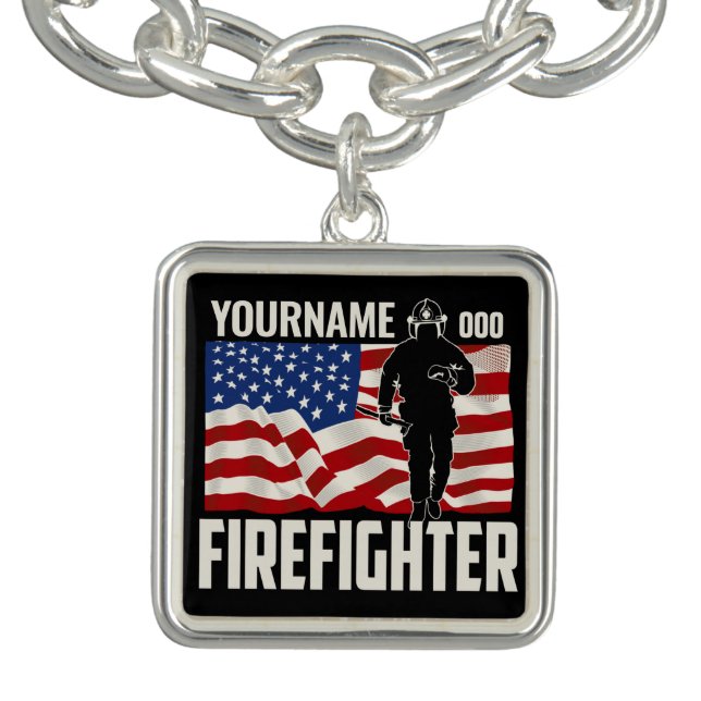 Personalized Firefighter Rescue USA Flag Patriotic Bracelet (Design)
