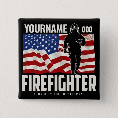 Personalized Firefighter Rescue USA Flag Patriotic Button