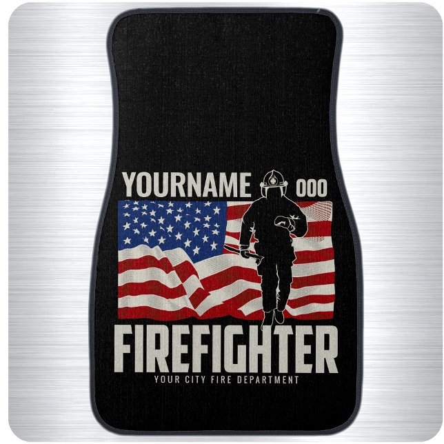 Personalized Firefighter Rescue USA Flag Patriotic Car Floor Mat (Creator Uploaded)