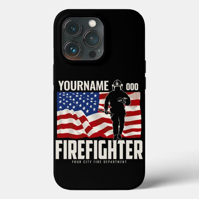Personalized Firefighter Rescue USA Flag Patriotic Case-Mate iPhone Case (Back)