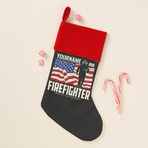 Personalized Firefighter Rescue USA Flag Patriotic Christmas Stocking
