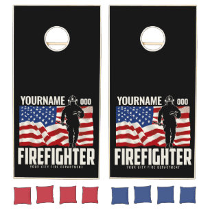 Personalized Firefighter Rescue USA Flag Patriotic Cornhole Set