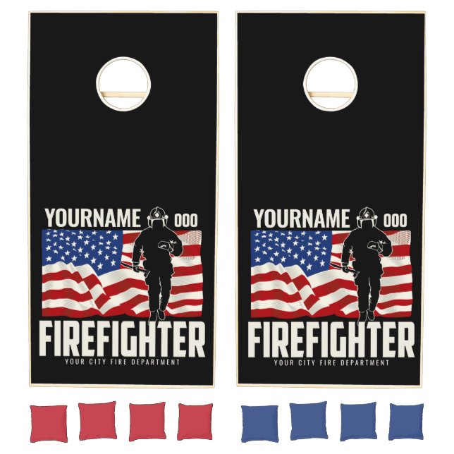 Personalized Firefighter Rescue USA Flag Patriotic Cornhole Set (Set)