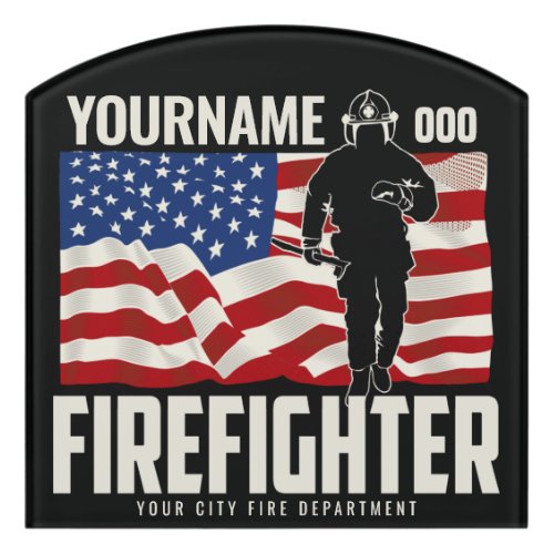 Personalized Firefighter Rescue USA Flag Patriotic Door Sign