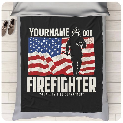 Personalized Firefighter Rescue USA Flag Patriotic Fleece Blanket