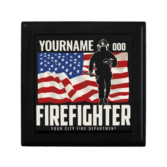 Personalized Firefighter Rescue USA Flag Patriotic Gift Box (Front)