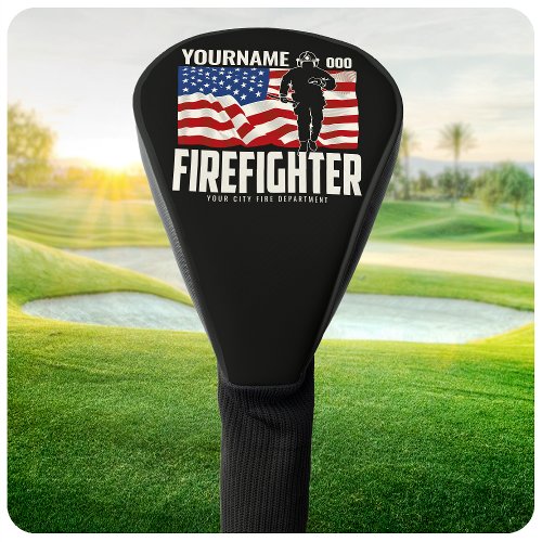 Personalized Firefighter Rescue USA Flag Patriotic Golf Head Cover