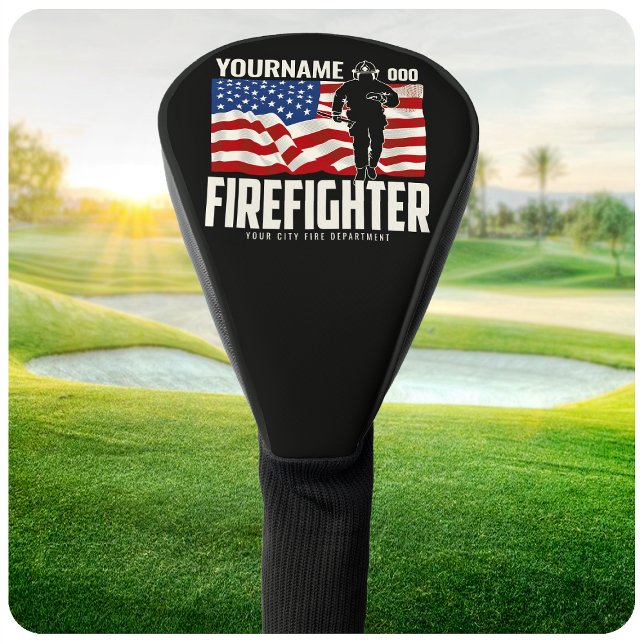 Personalized Firefighter Rescue USA Flag Patriotic Golf Head Cover (Creator Uploaded)