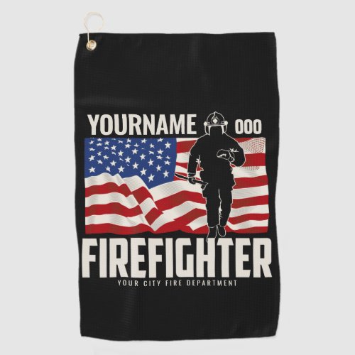 Personalized Firefighter Rescue USA Flag Patriotic Golf Towel