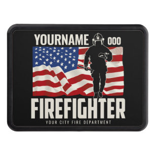 Personalized Firefighter Rescue USA Flag Patriotic Hitch Cover