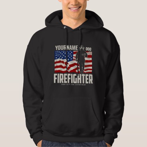 Personalized Firefighter Rescue USA Flag Patriotic Hoodie