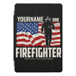 Personalized Firefighter Rescue USA Flag Patriotic iPad Pro Cover