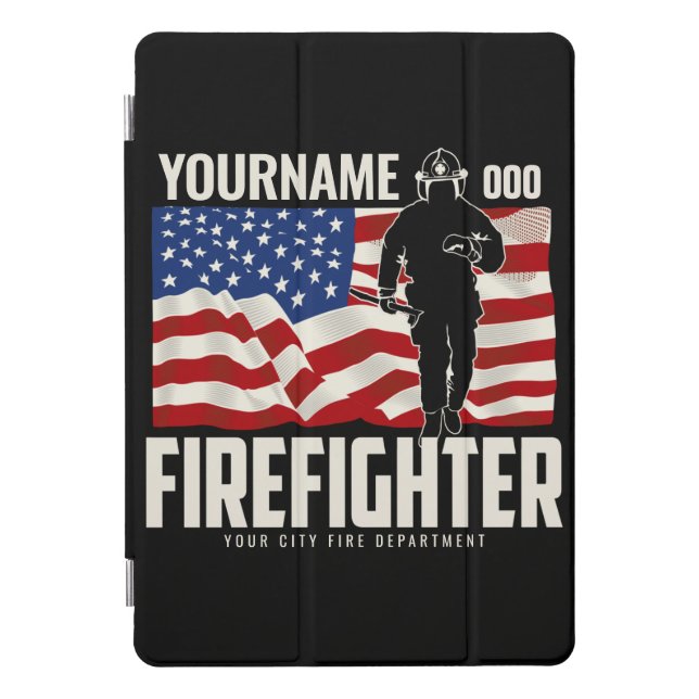 Personalized Firefighter Rescue USA Flag Patriotic iPad Pro Cover (Front)