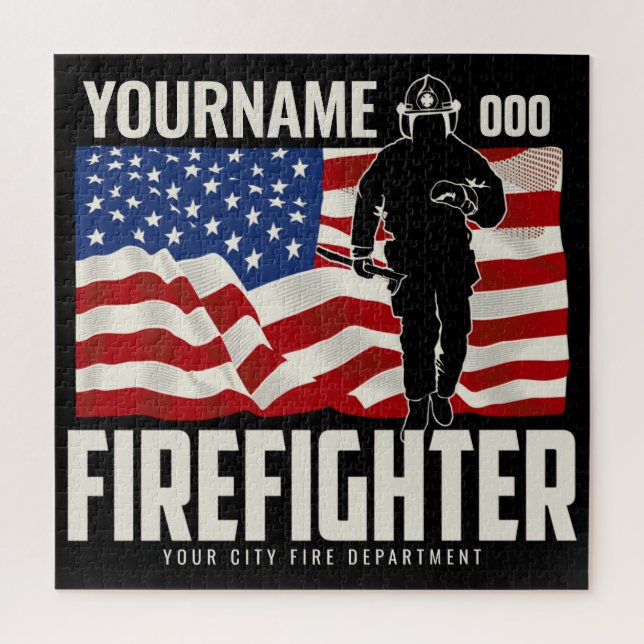 Personalized Firefighter Rescue USA Flag Patriotic Jigsaw Puzzle (Vertical)