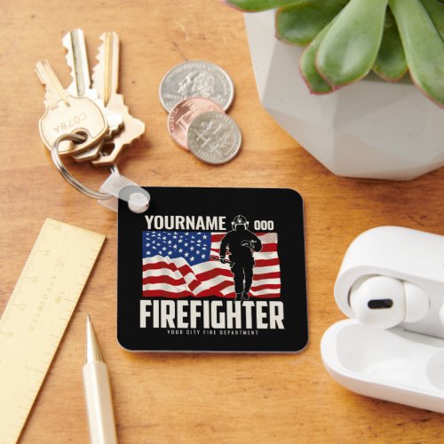 Personalized Firefighter Rescue USA Flag Patriotic Keychain