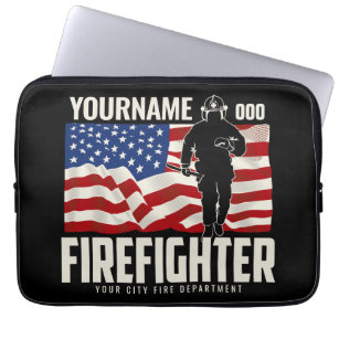 Personalized Firefighter Rescue USA Flag Patriotic Laptop Sleeve