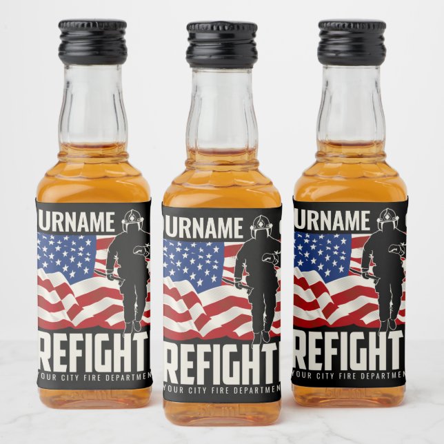 Personalized Firefighter Rescue USA Flag Patriotic Liquor Bottle Label (Bottles)