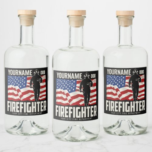 Personalized Firefighter Rescue USA Flag Patriotic Liquor Bottle Label