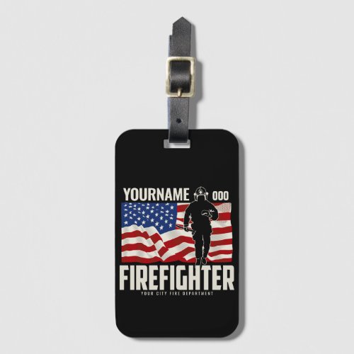 Personalized Firefighter Rescue USA Flag Patriotic Luggage Tag