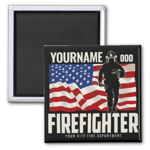 Personalized Firefighter Rescue USA Flag Patriotic Magnet