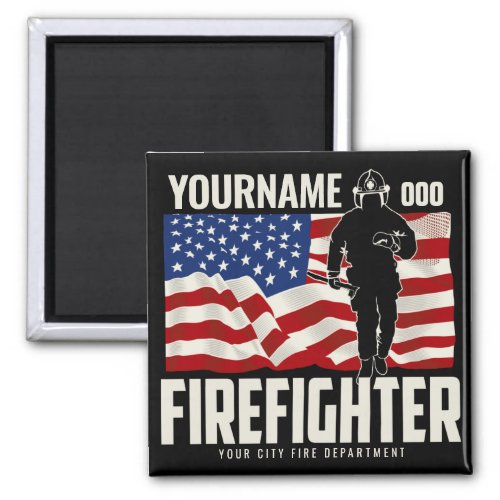 Personalized Firefighter Rescue USA Flag Patriotic Magnet