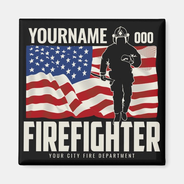 Personalized Firefighter Rescue USA Flag Patriotic Magnet (Front)