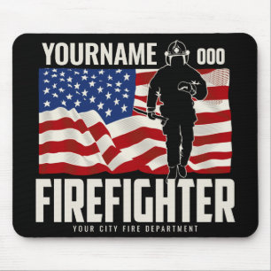 Personalized Firefighter Rescue USA Flag Patriotic Mouse Pad