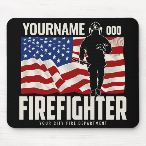 Personalized Firefighter Rescue USA Flag Patriotic Mouse Pad