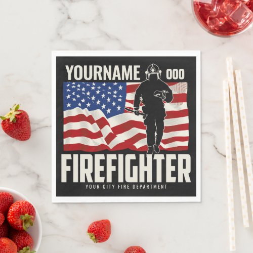 Personalized Firefighter Rescue USA Flag Patriotic Napkins