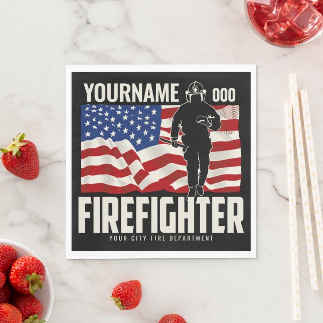 Personalized Firefighter Rescue USA Flag Patriotic Napkins (Insitu)