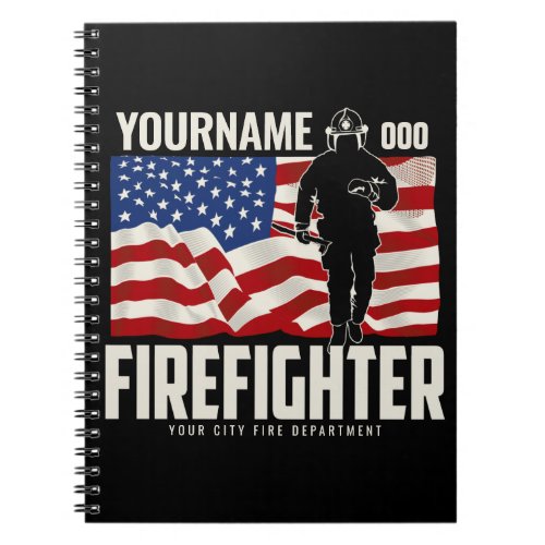 Personalized Firefighter Rescue USA Flag Patriotic Notebook